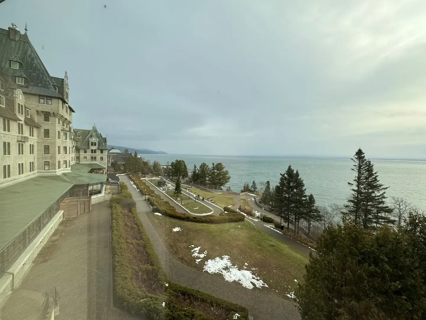 Historic waterfront resort along the shoreline